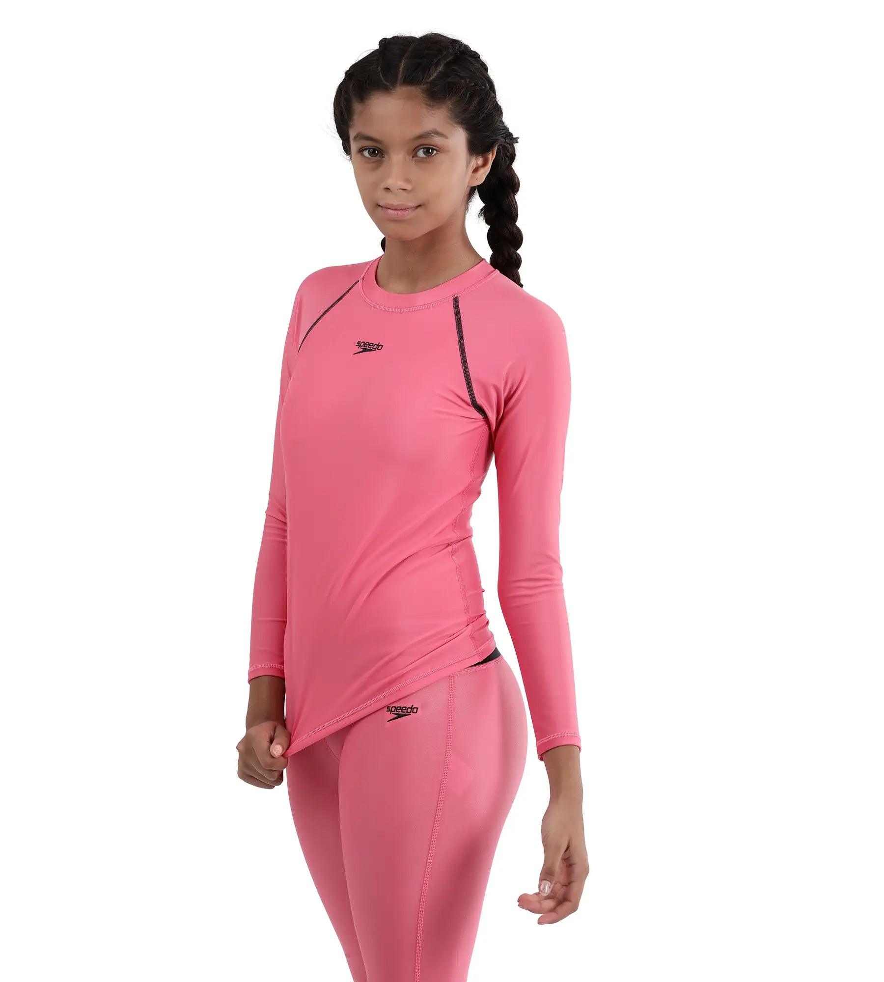 Speedo Girl's Recycled Endura Brite Long sleeve Suntop - Fandango Pink & True Navy - Suntops | Speedo | InstaSport