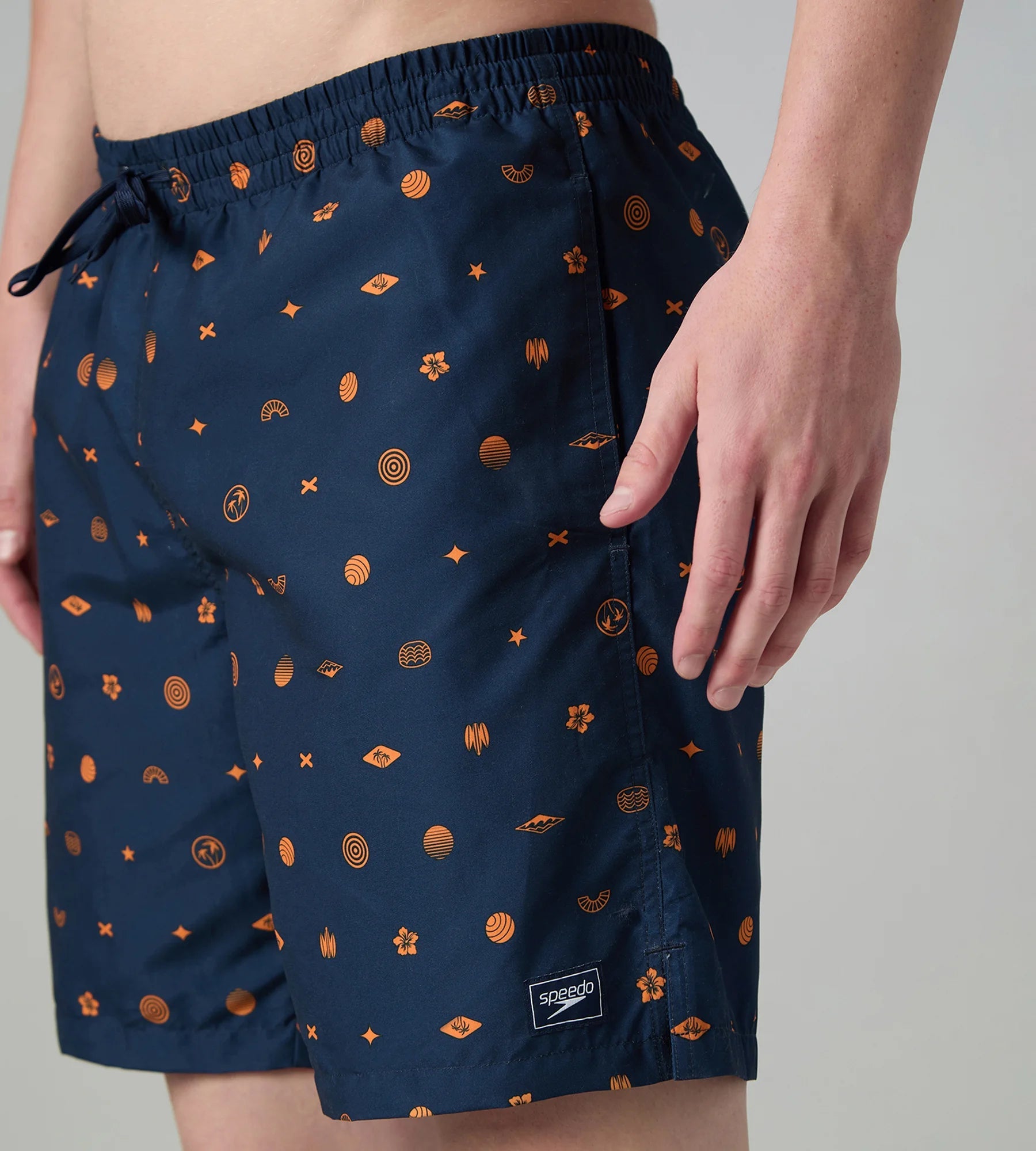 Speedo Men's 100% Polyester Essential Printed Watershorts With Side Pockets - Navy & Pure Oranga - Watershorts | Speedo | InstaSport