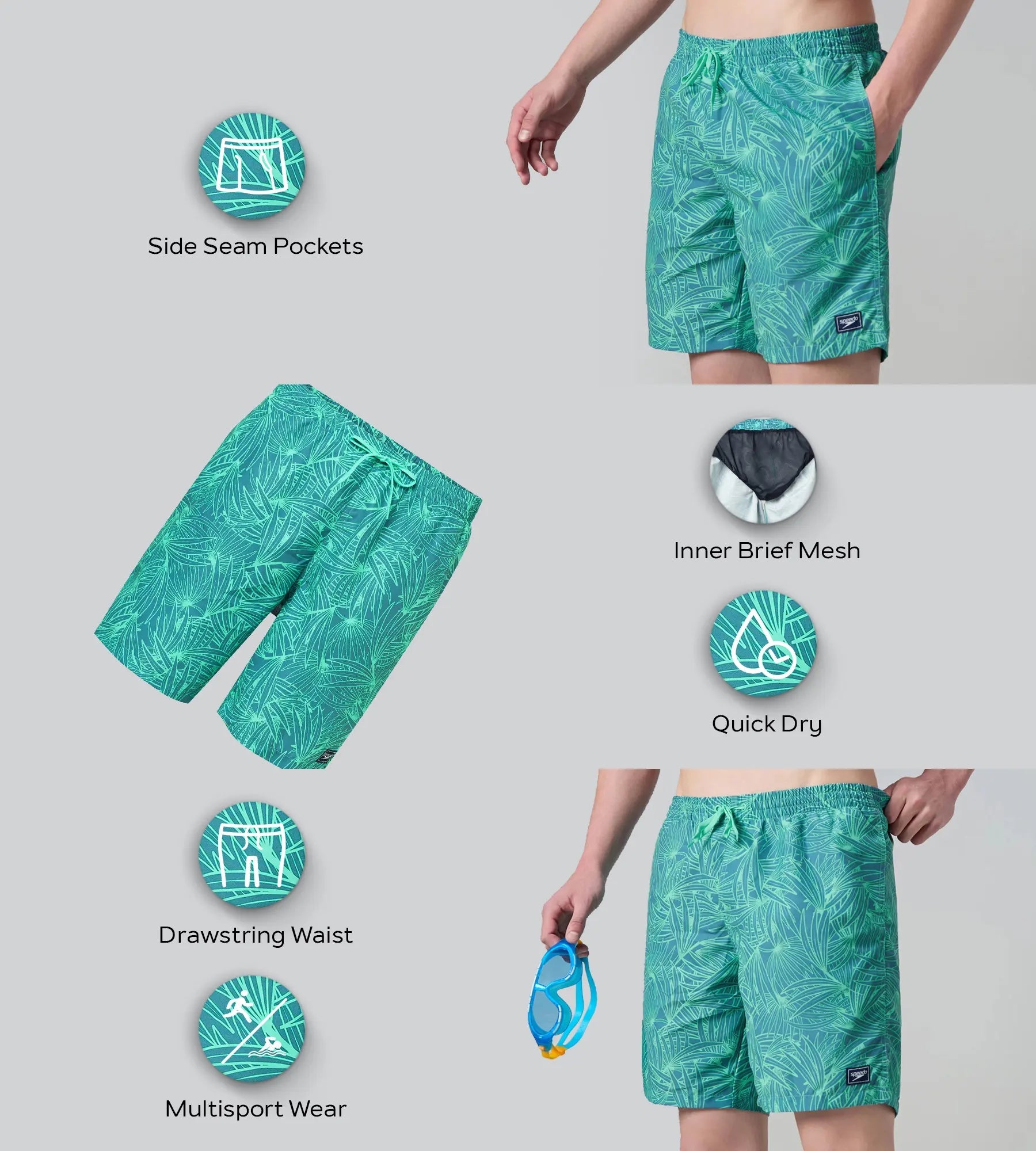 Speedo Men's 100% Polyester Essential Printed Watershorts With Side Pockets - Stellar & Turquoise - Watershorts | Speedo | InstaSport