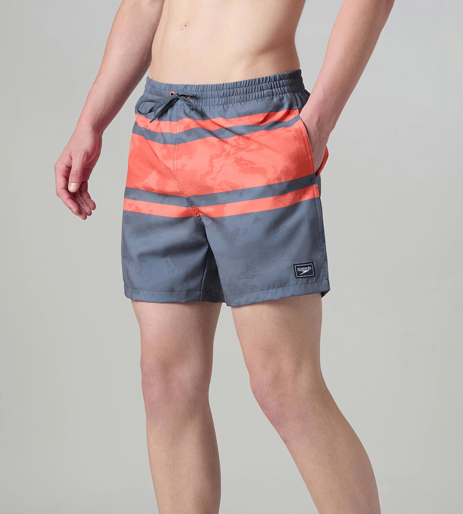 Speedo Men's 4 Way Comfort Stretch Essential Printed Watershorts With Side Pockets - Grey Lead & Tropical Coral - Watershorts | Speedo | InstaSport
