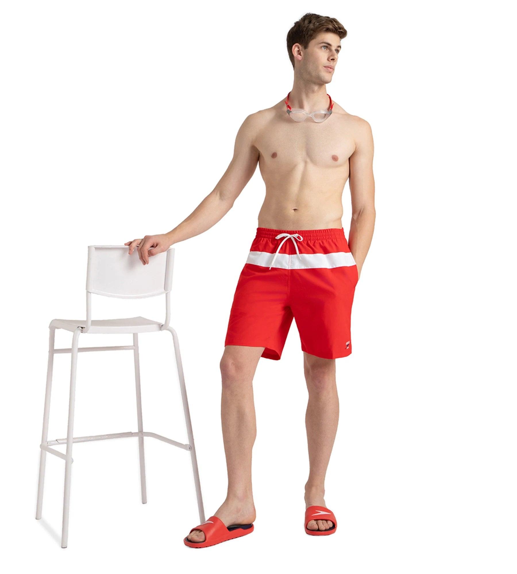 Speedo Men's 4 Way Comfort Stretch Volley Watershorts With Side Pockets - High Risk Red & White - Watershorts | Speedo | InstaSport