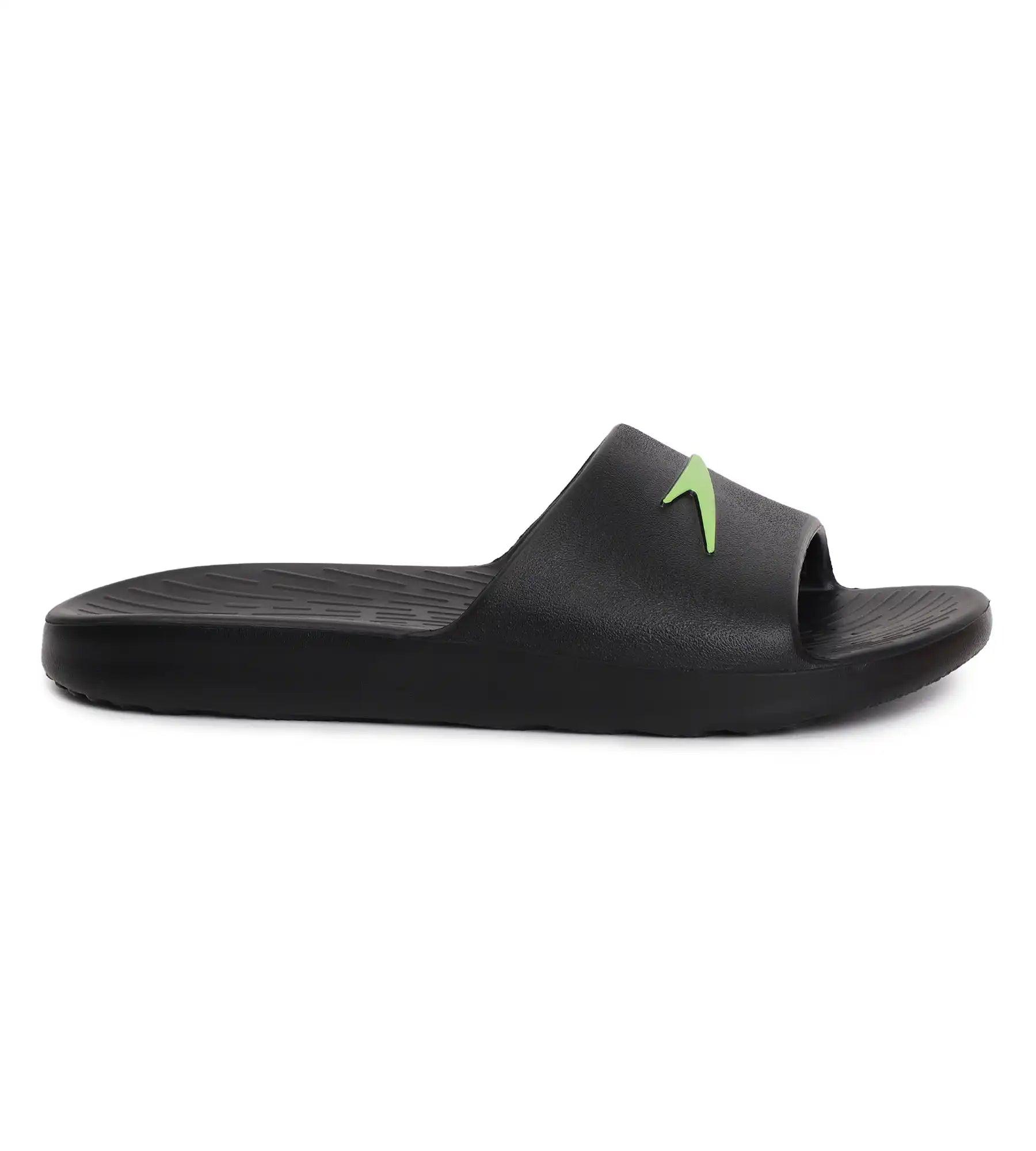 Speedo Unisex Junior's Single Colour Slides For Boys and Girls - Black & Atomic Lime - Single Colour Slides | Speedo | InstaSport