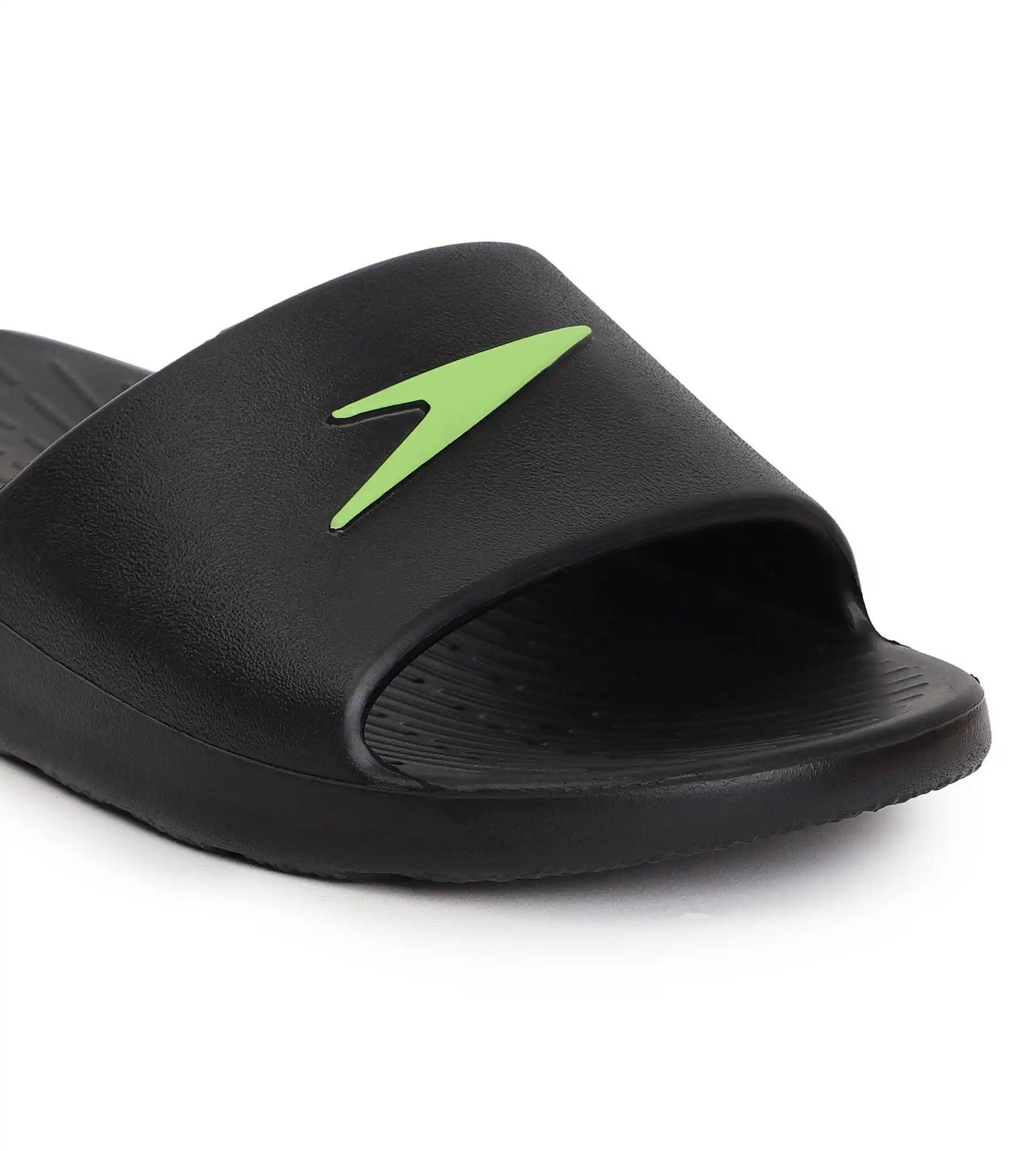 Speedo Unisex Junior's Single Colour Slides For Boys and Girls - Black & Atomic Lime - Single Colour Slides | Speedo | InstaSport