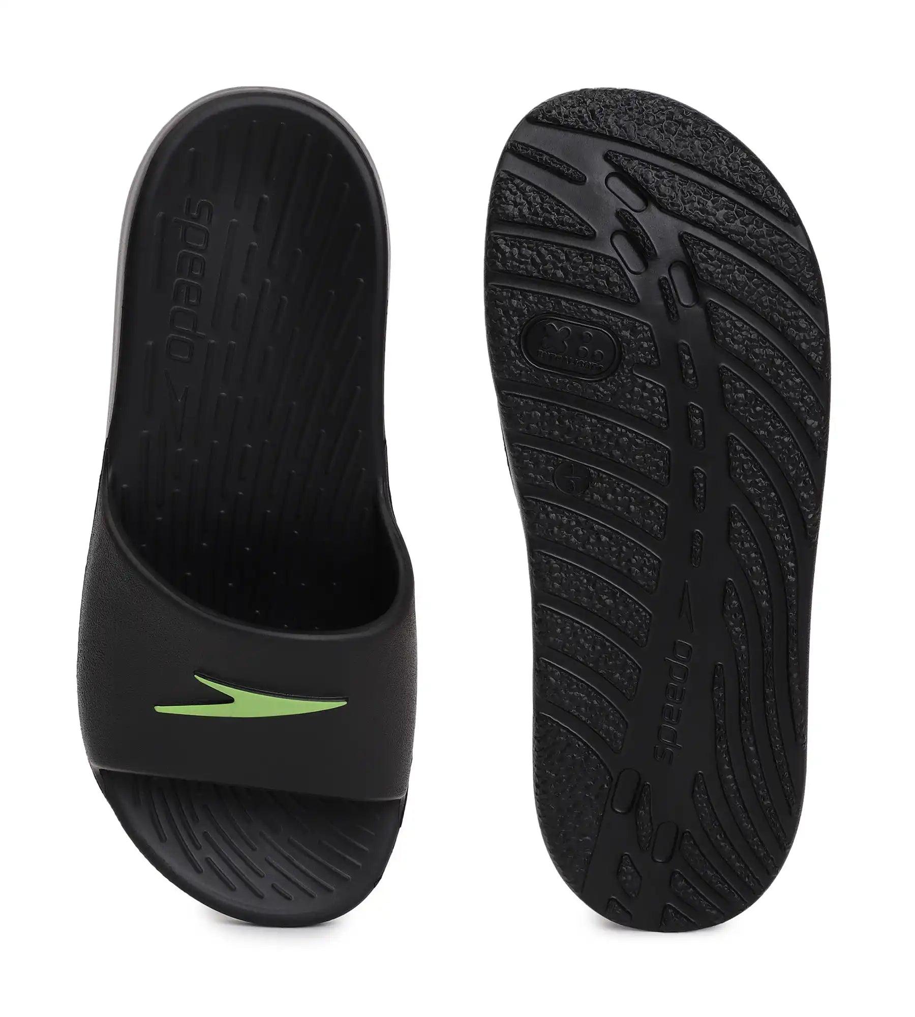 Speedo Unisex Junior's Single Colour Slides For Boys and Girls - Black & Atomic Lime - Single Colour Slides | Speedo | InstaSport