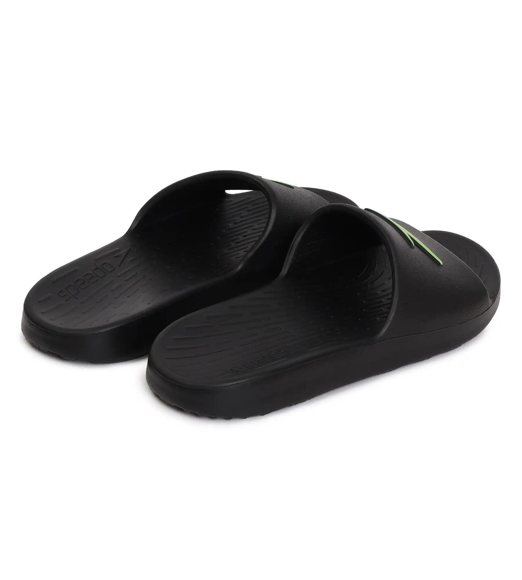 Speedo Unisex Junior's Single Colour Slides For Boys and Girls - Black & Atomic Lime - Single Colour Slides | Speedo | InstaSport