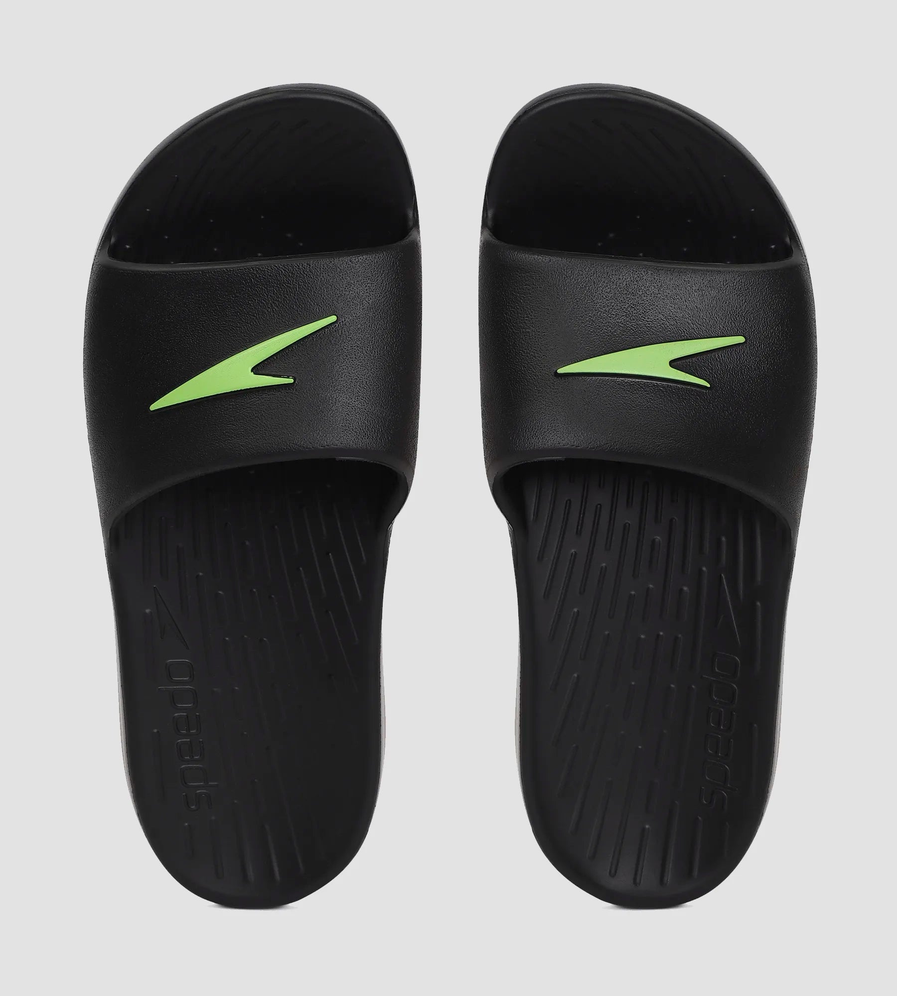Speedo Unisex Junior's Single Colour Slides For Boys and Girls - Black & Atomic Lime | Buy Single Colour Slides Online in India – InstaSport