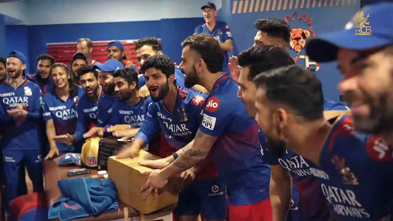 RCB's Dressing Room Erupts in Celebration After First IPL 2024 Win