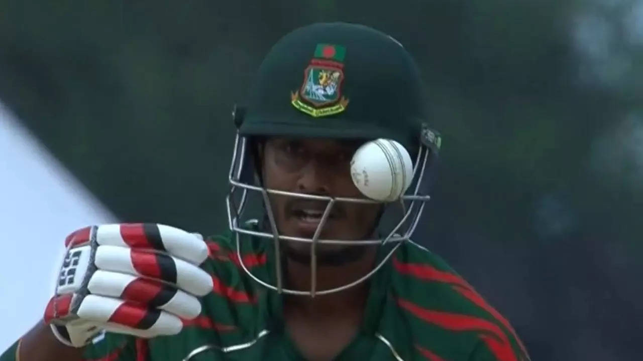 Bangladesh Opener Escapes Injury as Ball Gets Stuck in Helmet