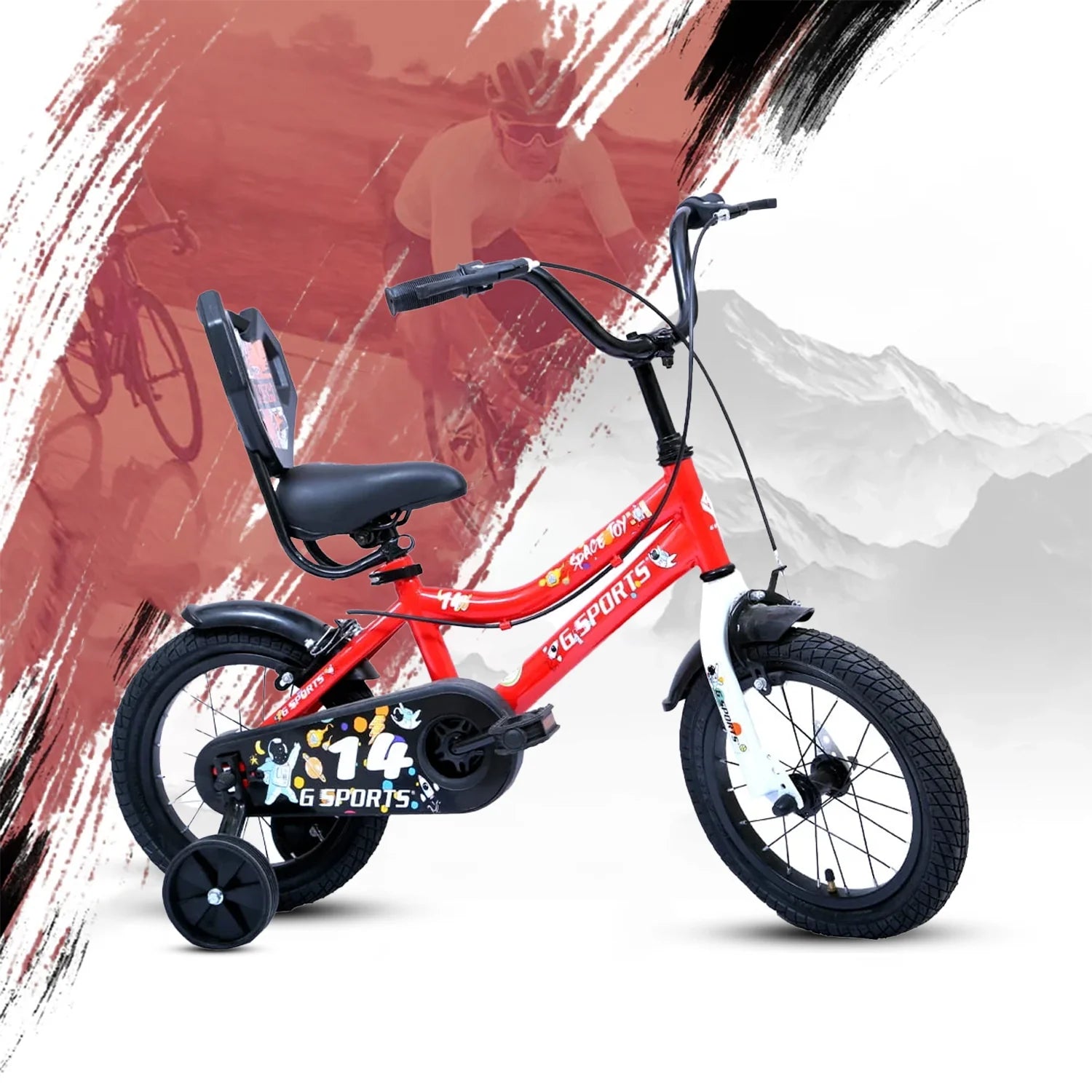 A bright red G-Sports Space Toy bicycle designed for kids, promoting joyful movement and wellness.