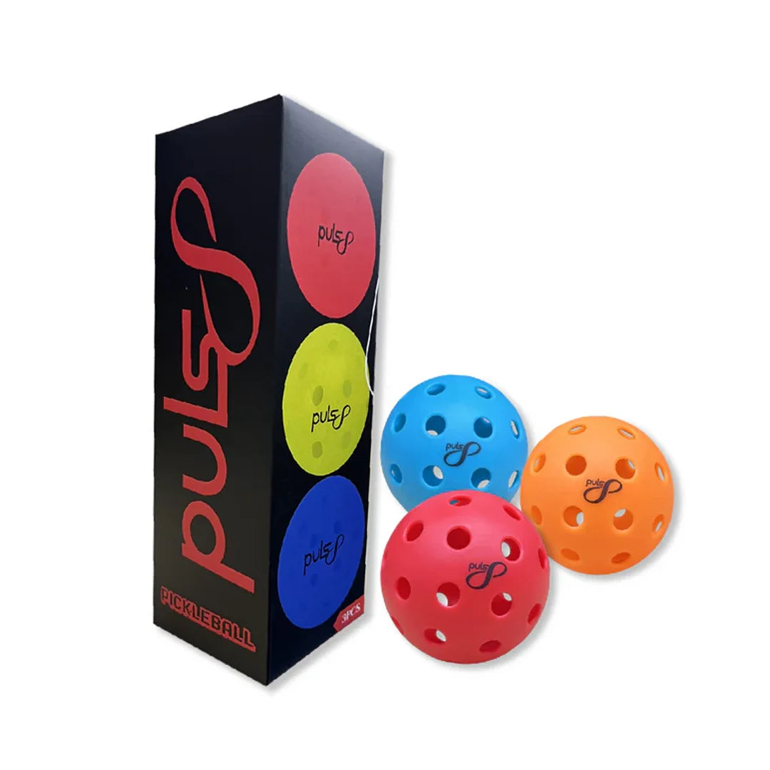 A vibrant display of Puls8 Pickleball Balls in various colors, perfect for every player.