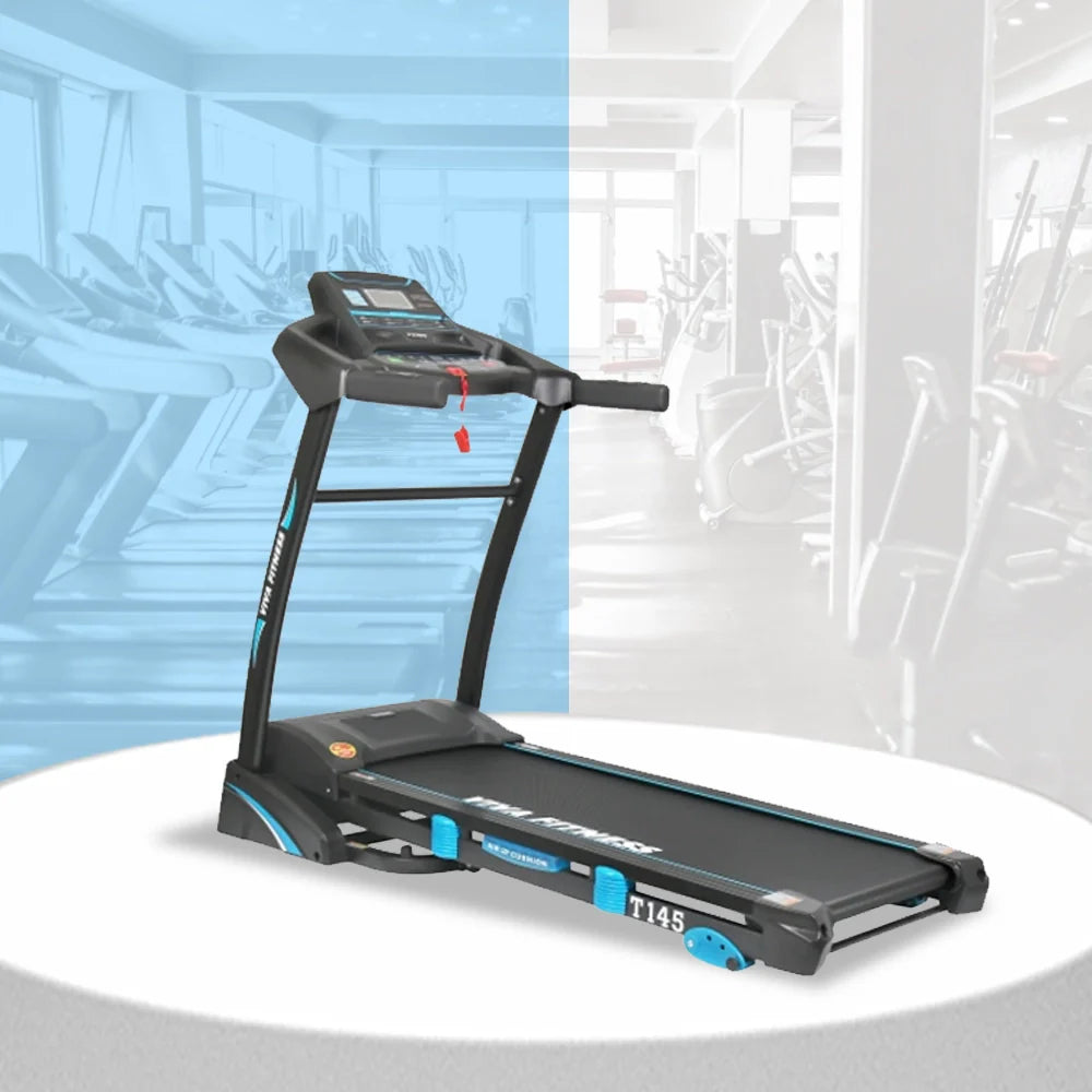 Viva T-145 Motorized Treadmill with LCD Display, wide running surface and incline settings.