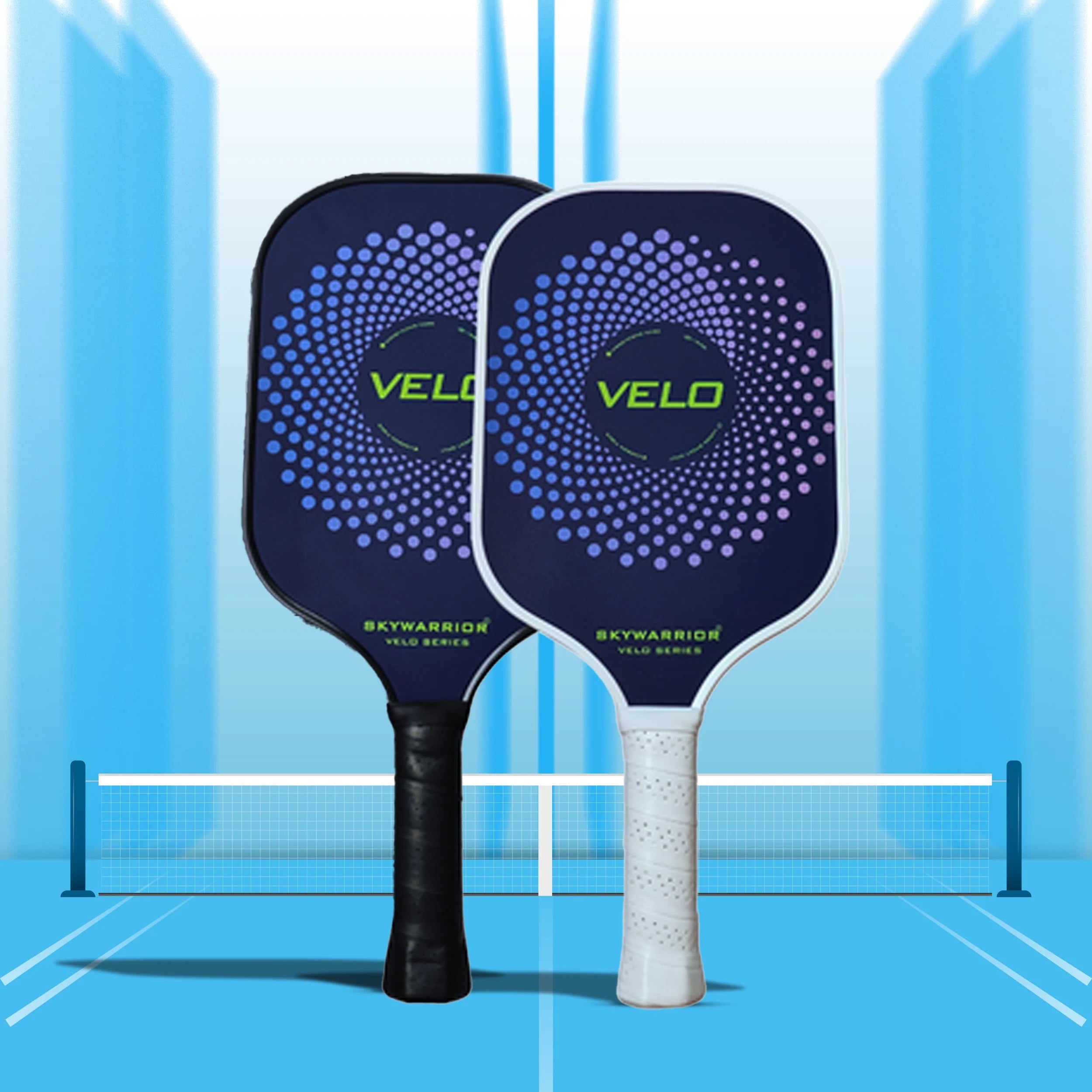Detailed overview of the Skywarrior VELO Pickleball Paddle Set features and specifications.