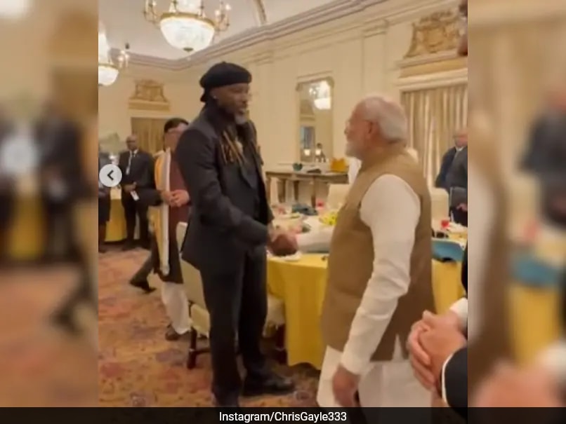 Chris Gayle Meets Indian PM Narendra Modi During Jamaican PM's Visit