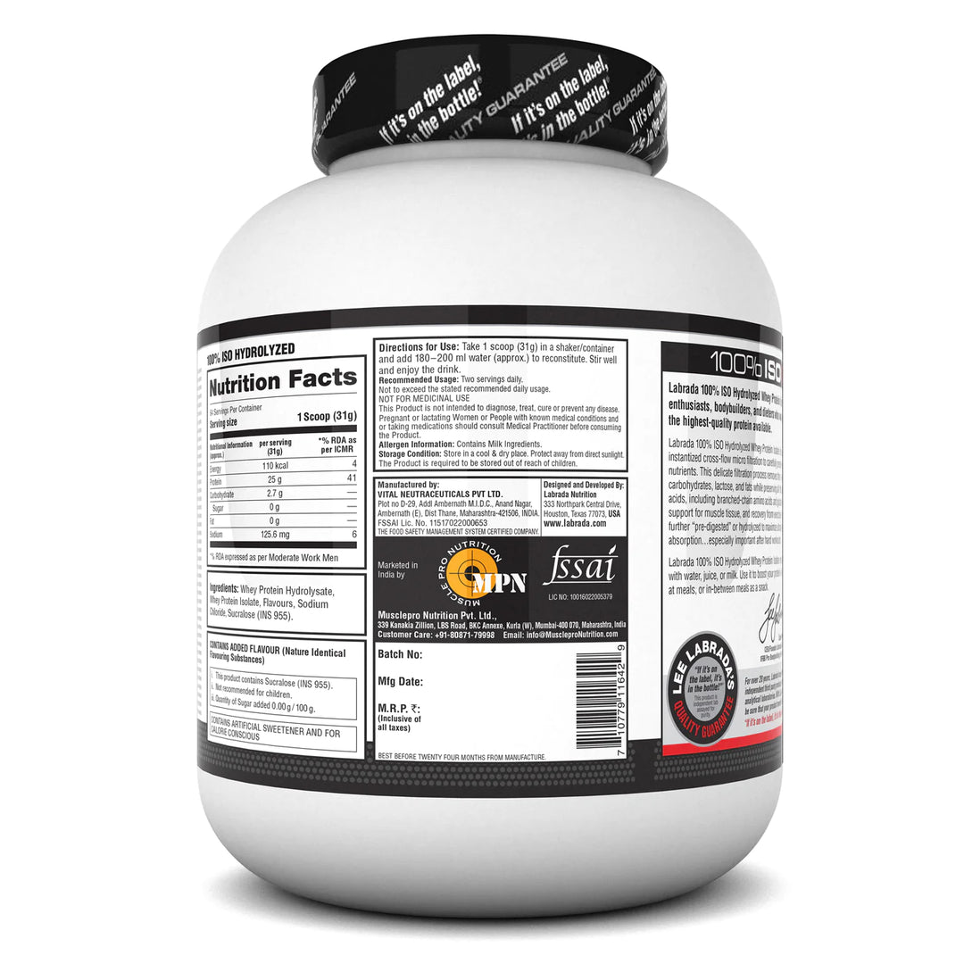 Labrada 100% ISO HYDROLYZED Isolate Whey Protein - (Vanilla) - InstaSport