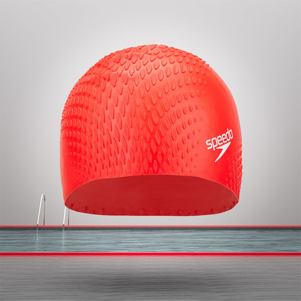 Speedo Unisex Adult Bubble Active + Swim Cap (Red)