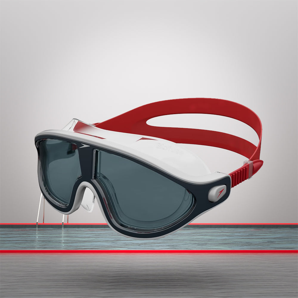 Speedo Unisex Adult Rift Smoke - Lens Swim Goggles - Lava Red & Oxid Grey