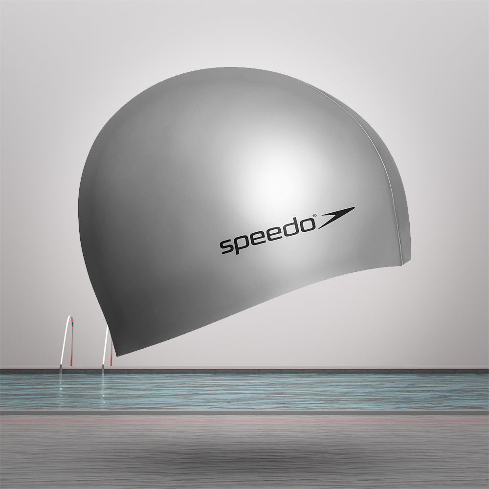 Speedo Unisex Adult Flat Silicone Swim Cap (Silver)