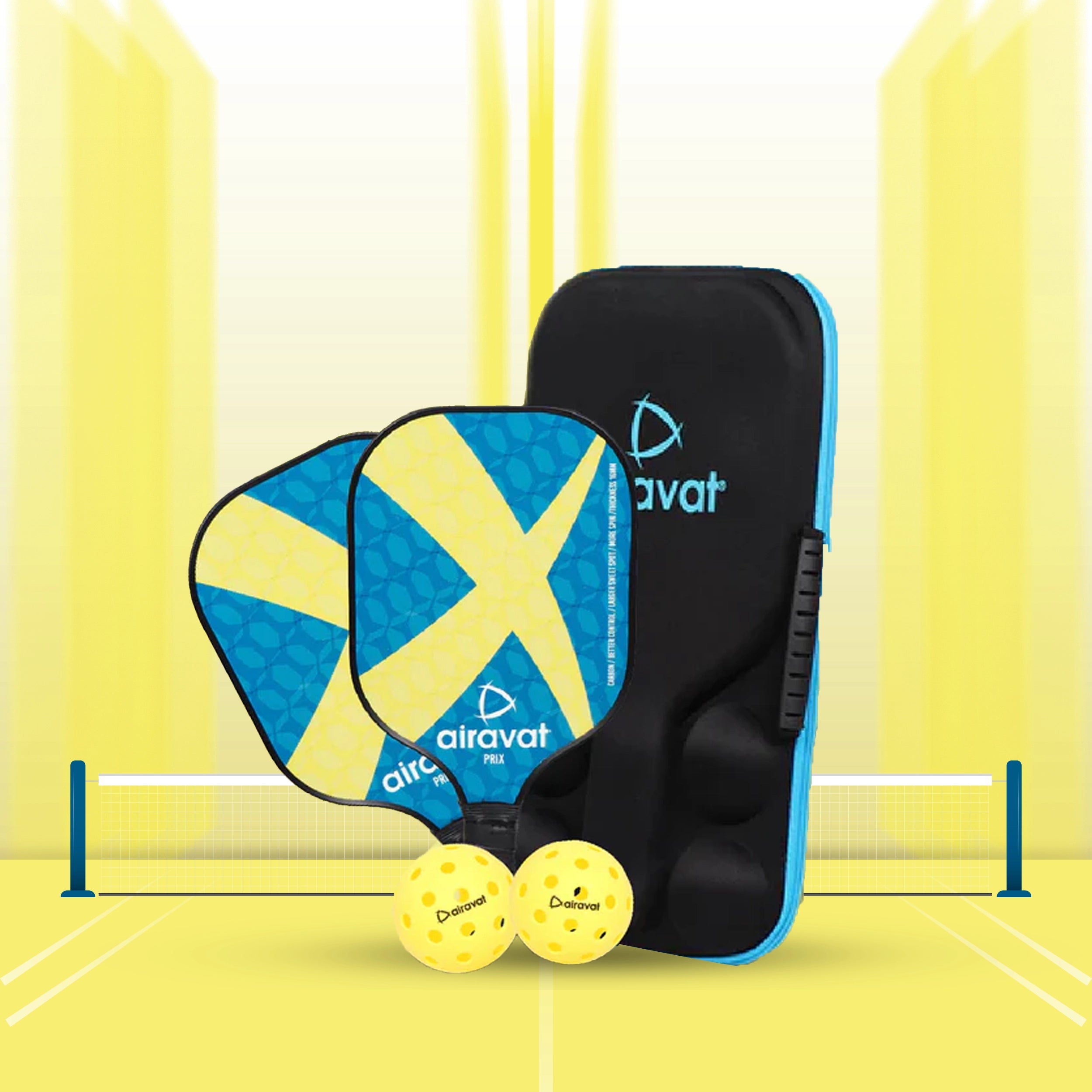 Airavat Prix Pickleball Paddle Set (2 Paddles + 2 Balls + 1 Bag/Assorted Colour)