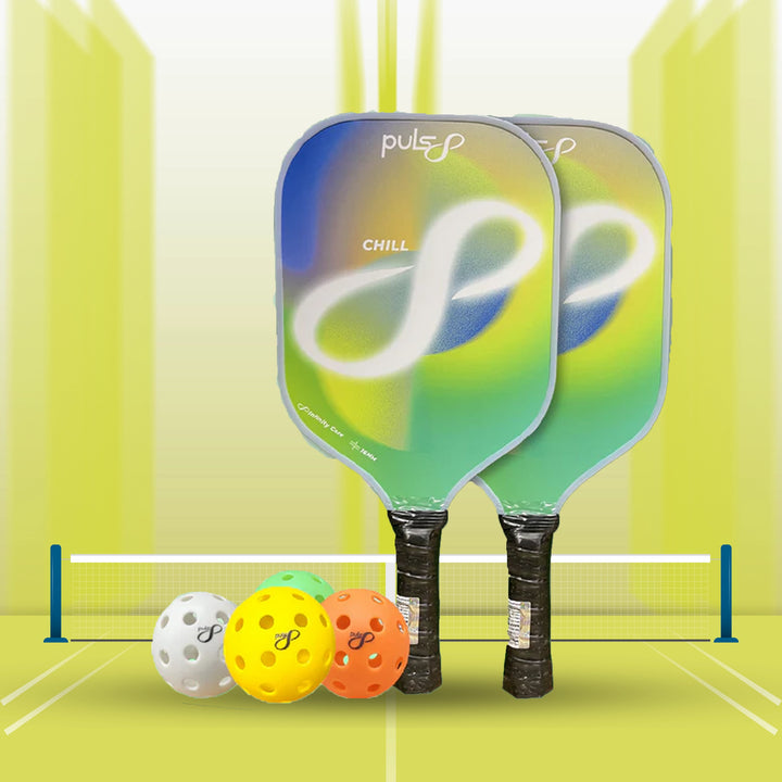 Puls8 LED Chill Pickleball Paddle + Puls8 LED Pickleball Balls (2 Paddles + 4 Pickleball Balls) - 10.5mm