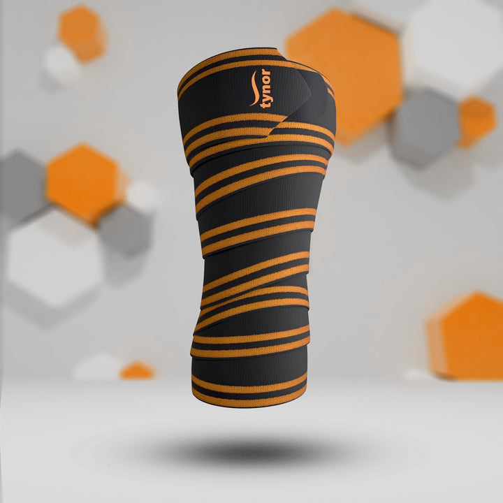 Tynor Weight Lifting Knee Wrap - Black & Orange (Pack of 2)