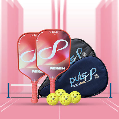 Puls8 Regen 3K Carbon Pickleball Paddle 16mm (2 Paddles + 2 Cover Bag + 4 Balls)