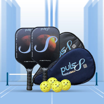 Puls8 Astral 12K Carbon Pickleball Paddle(2 Paddles + 2 Cover Bag + 4 Balls) - 16mm