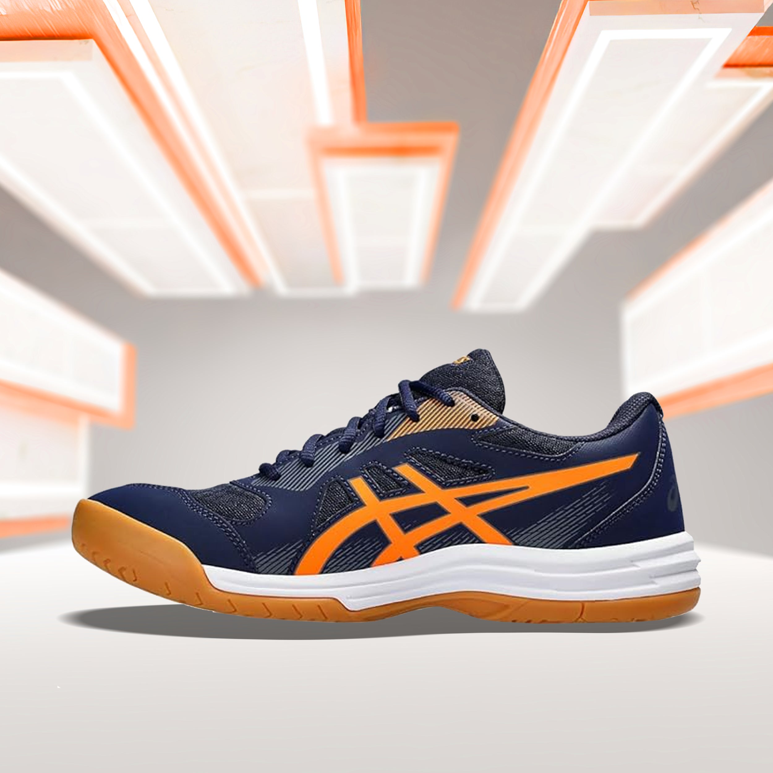 Asics Upcourt 5 (Peacoat/ Shocking Orange ) Badminton Shoes - InstaSport