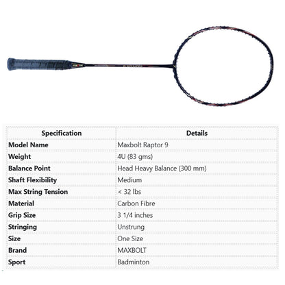 Maxbolt Raptor 9 Badminton Racket (Unstrung)