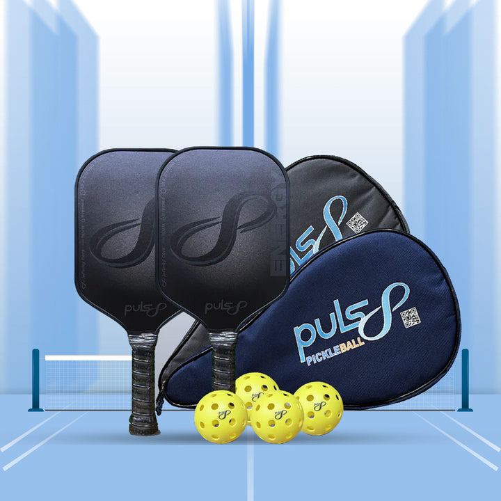 Puls8 Energy 18K Carbon Pickleball Paddle (2 Paddles + 2 Cover Bag + 4 Balls) - 16mm