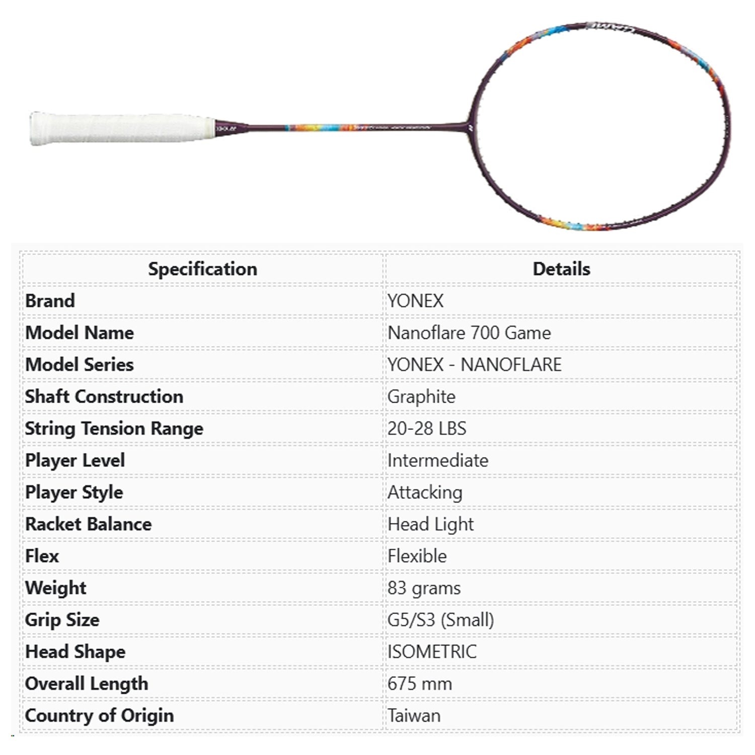 Yonex Nanoflare 700 game Badminton Racket