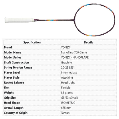 Yonex Nanoflare 700 game Badminton Racket