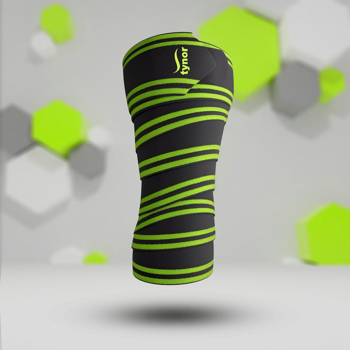 Tynor Weight Lifting Knee Wrap - Black & Green (Pack of 2)