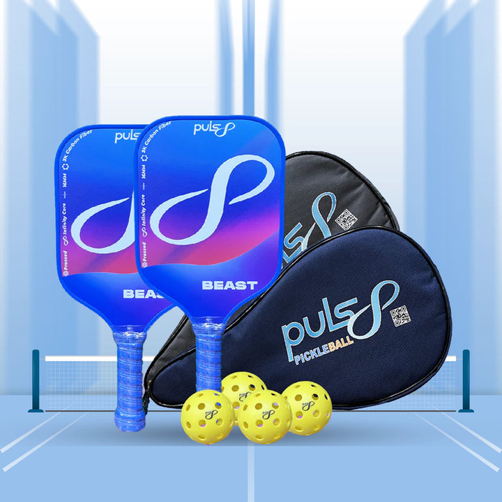 Puls8 Beast 3K Carbon Pickleball Paddle (2 Paddles + 2 Cover Bag + 4 Balls) - 16mm