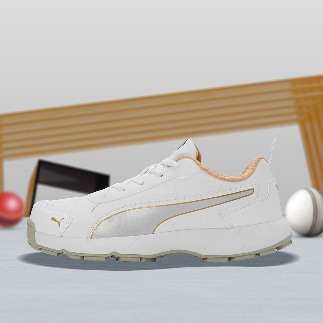 Puma Classicat Cricket Shoes for Men (Metallic Gold/Silver/White/Team Gold) - DOD