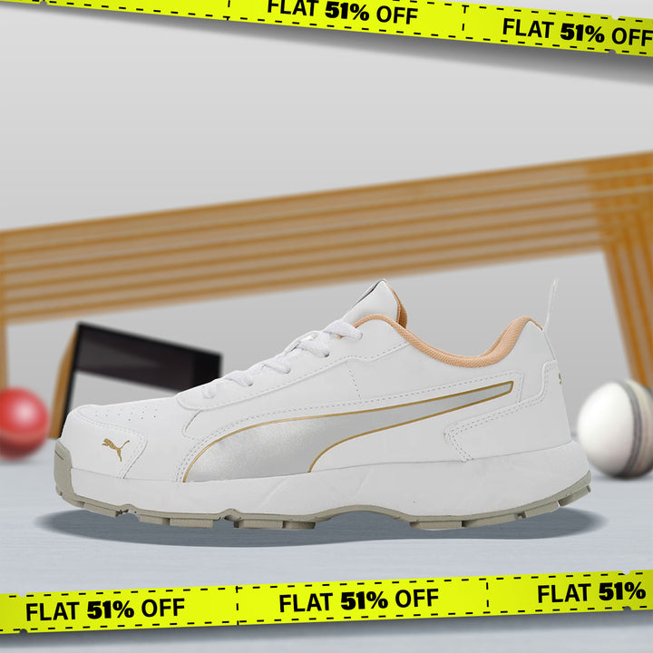 Puma Classicat Cricket Shoes for Men (Metallic Gold/Silver/White/Team Gold) - DOD