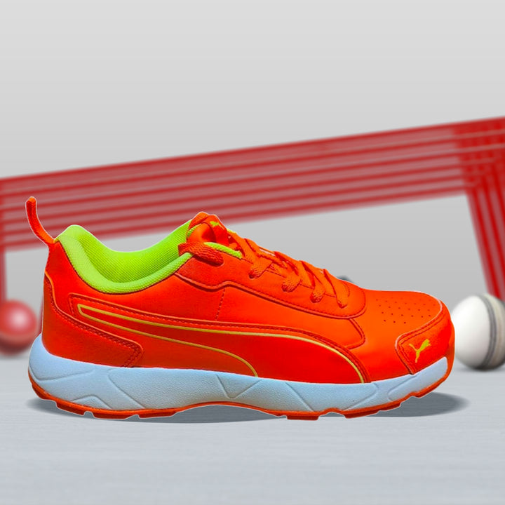 Puma Classicat Cricket Shoes for Men (Ultra Orange/Fast Yellow/White) - DOD
