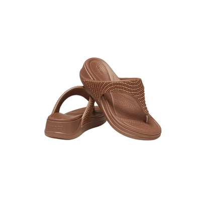 Crocs Women's Boca Bling Flip Wedge W Bronze Slipper