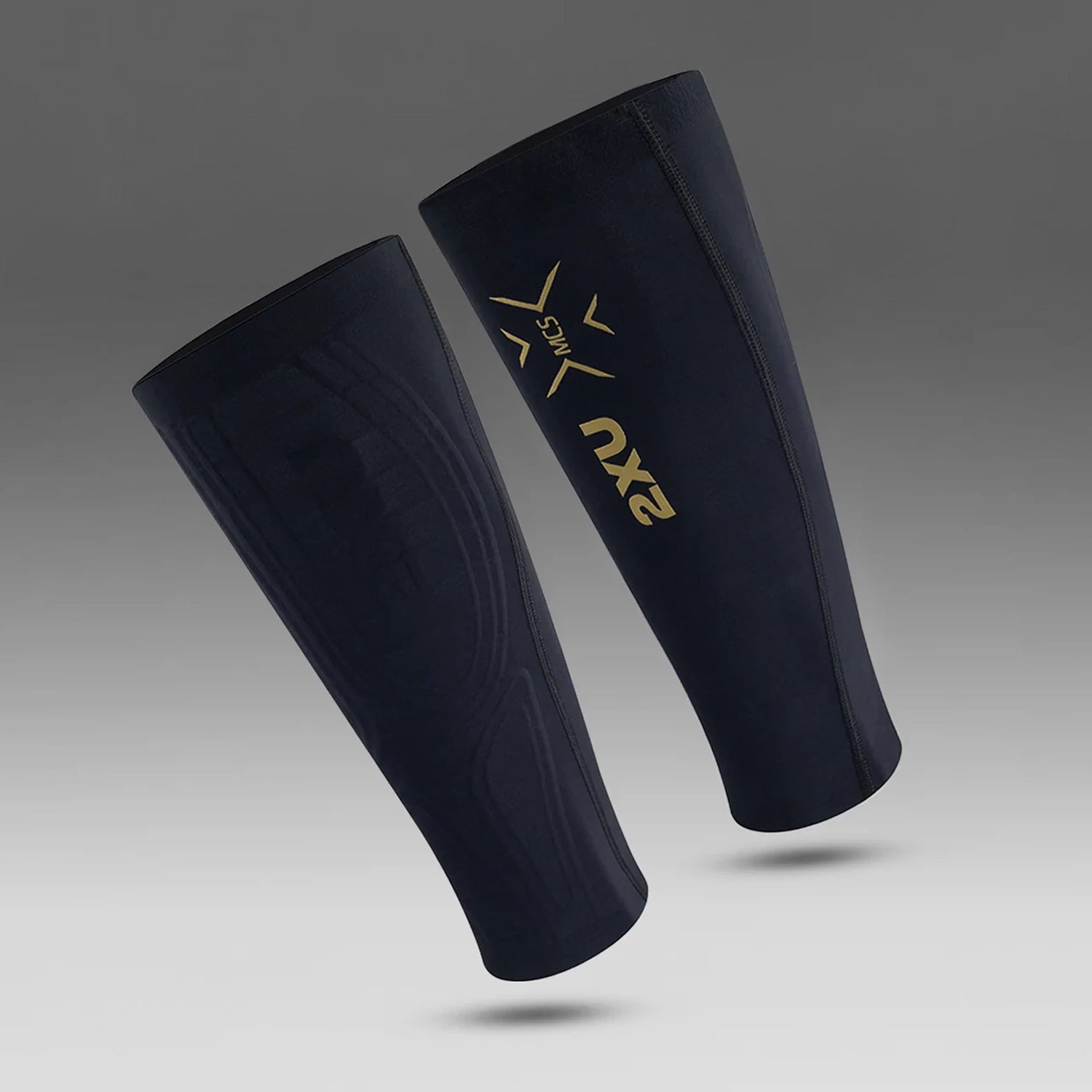 2XU_Compression_Calf_guards_Front_BlackGold_Instasport
