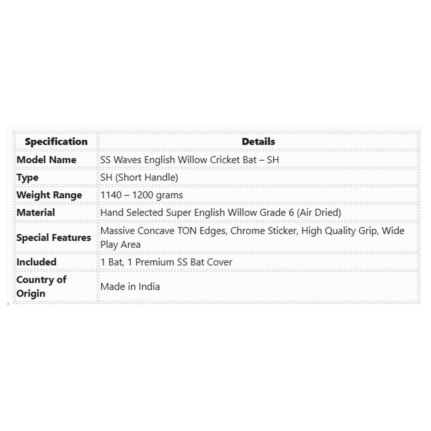 SS Waves English Willow Cricket Bat - SH