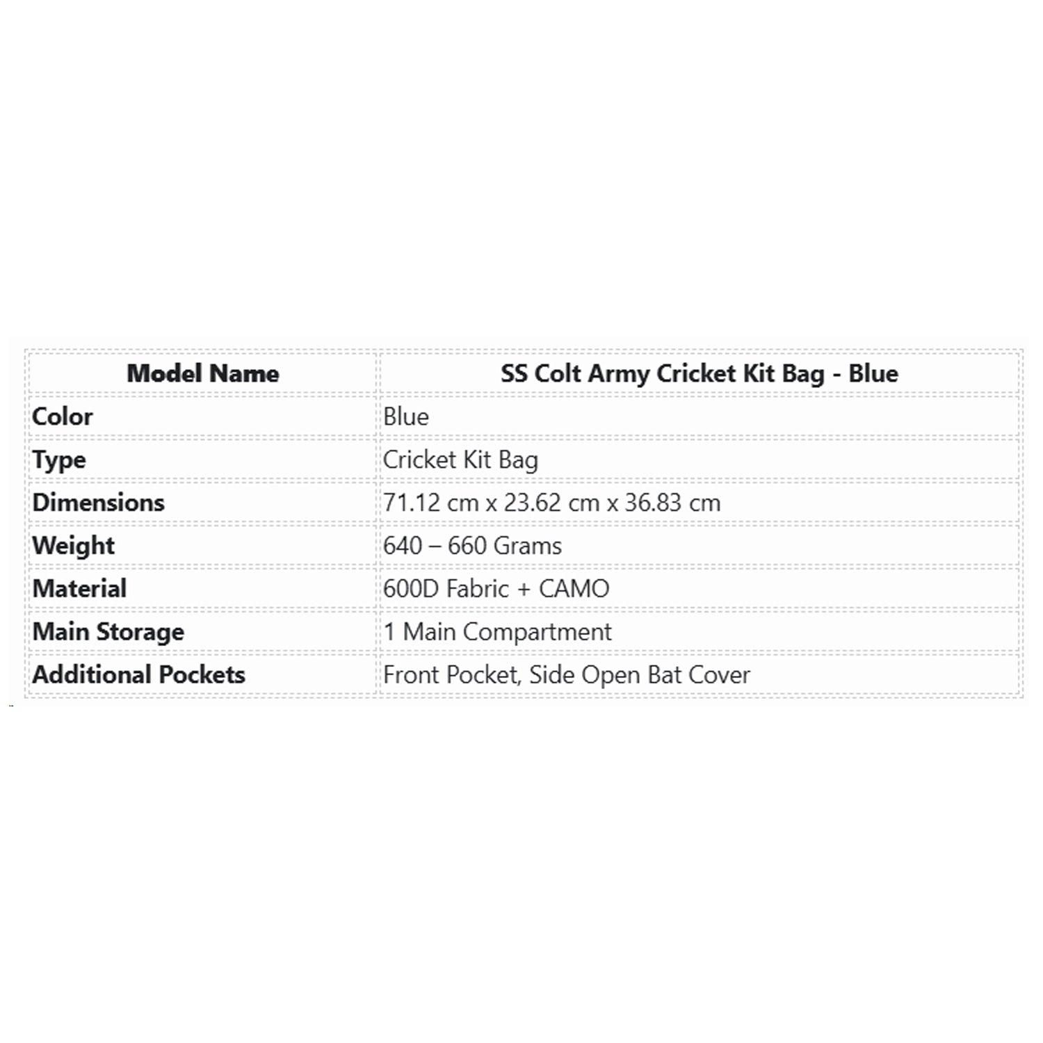SS Colt Army Cricket Kit Bag - Blue
