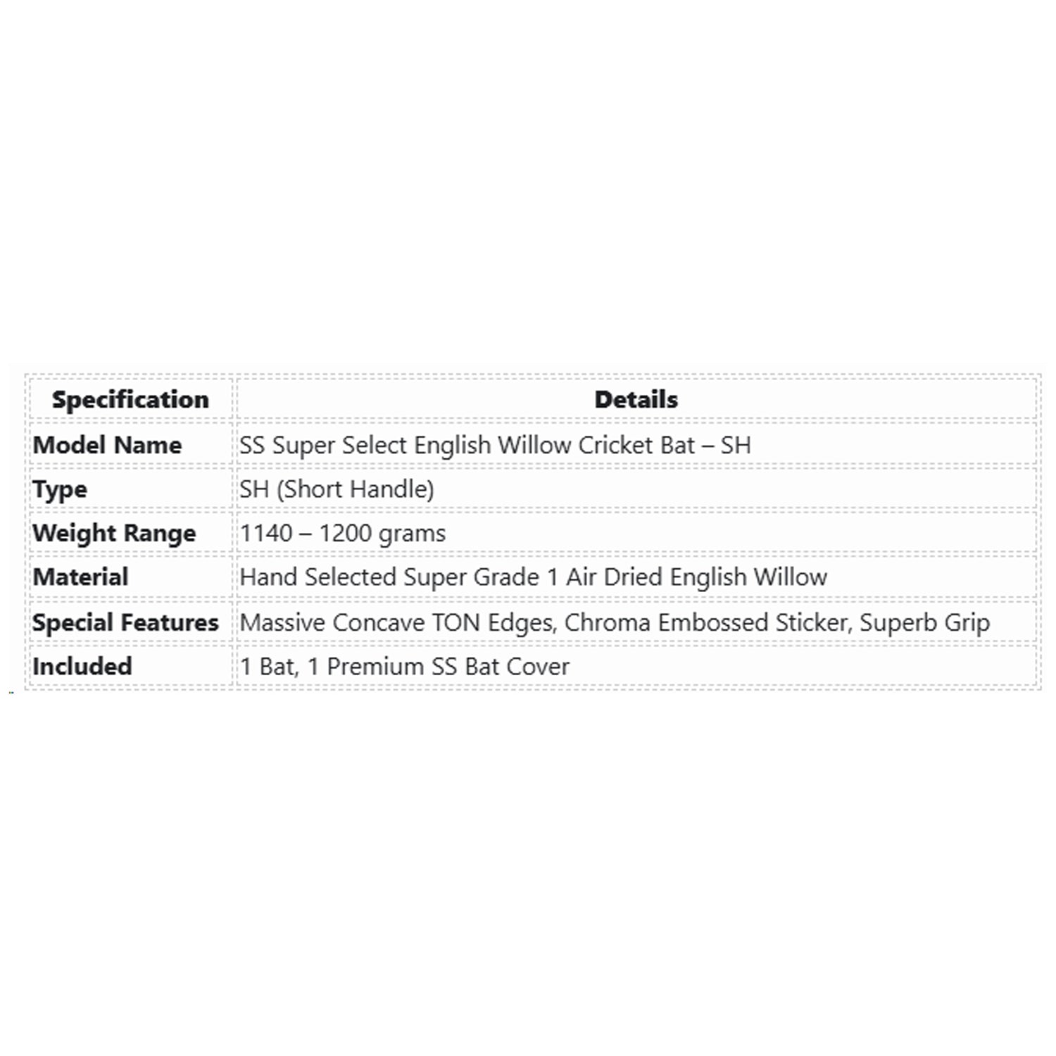 SS Super Select English Willow Cricket Bat - SH