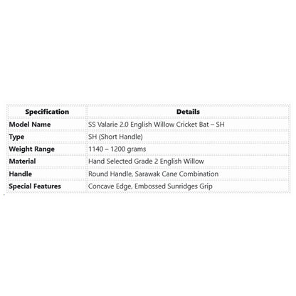 SS Valarie 2.0 English Willow Cricket bat - SH
