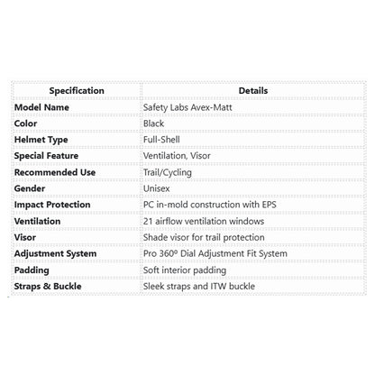 Safety Labs Avex Adult Cycling Helmet - Black