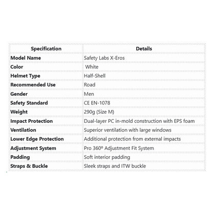 Safety Labs X-Eros Adult Cycling Helmet - White