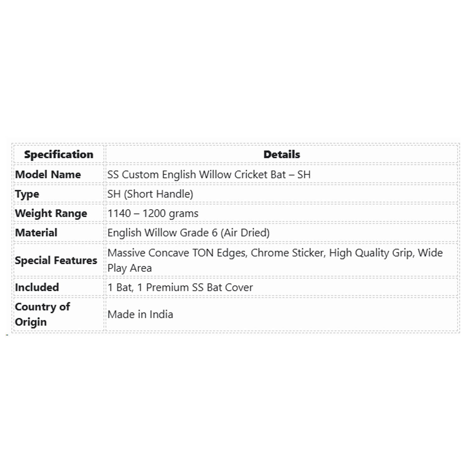 SS Custom English Willow Cricket Bat - SH