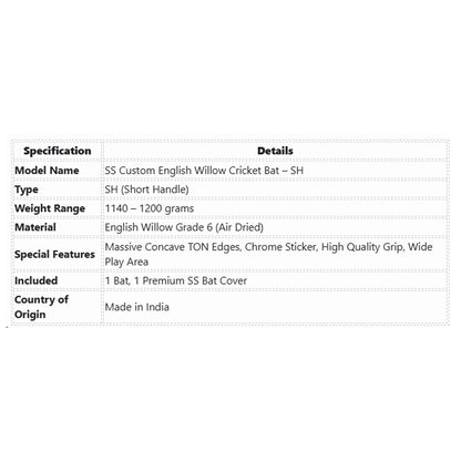 SS Custom English Willow Cricket Bat - SH
