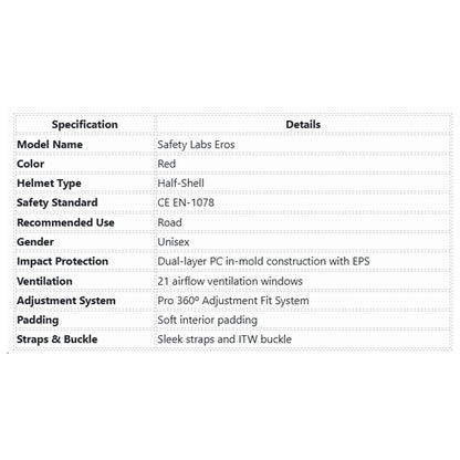 Safety Labs Eros Adult Cycling Helmet - Red