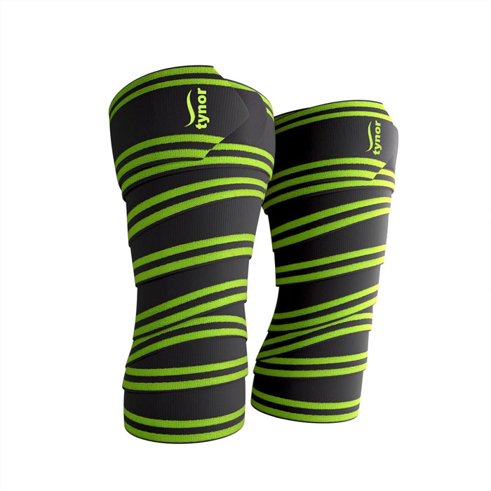 Tynor Weight Lifting Knee Wrap - Black & Green (Pack of 2)