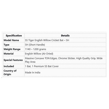 SS Tiger English Willow Cricket Bat - SH