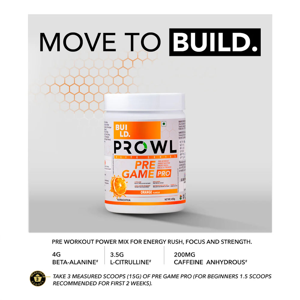 Build Prowl Pre Game Pro - Orange - 450 gm - InstaSport